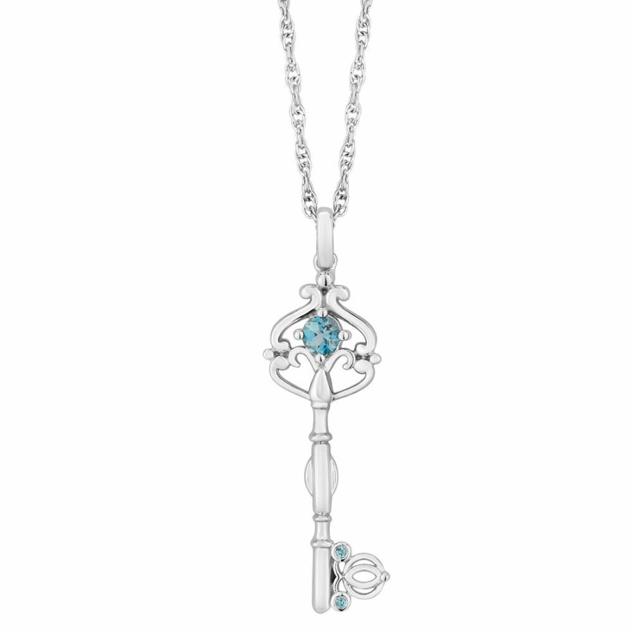 Pendants * | Sales Online Cinderella Key Pendant With Blue Topaz In Sterling Silver