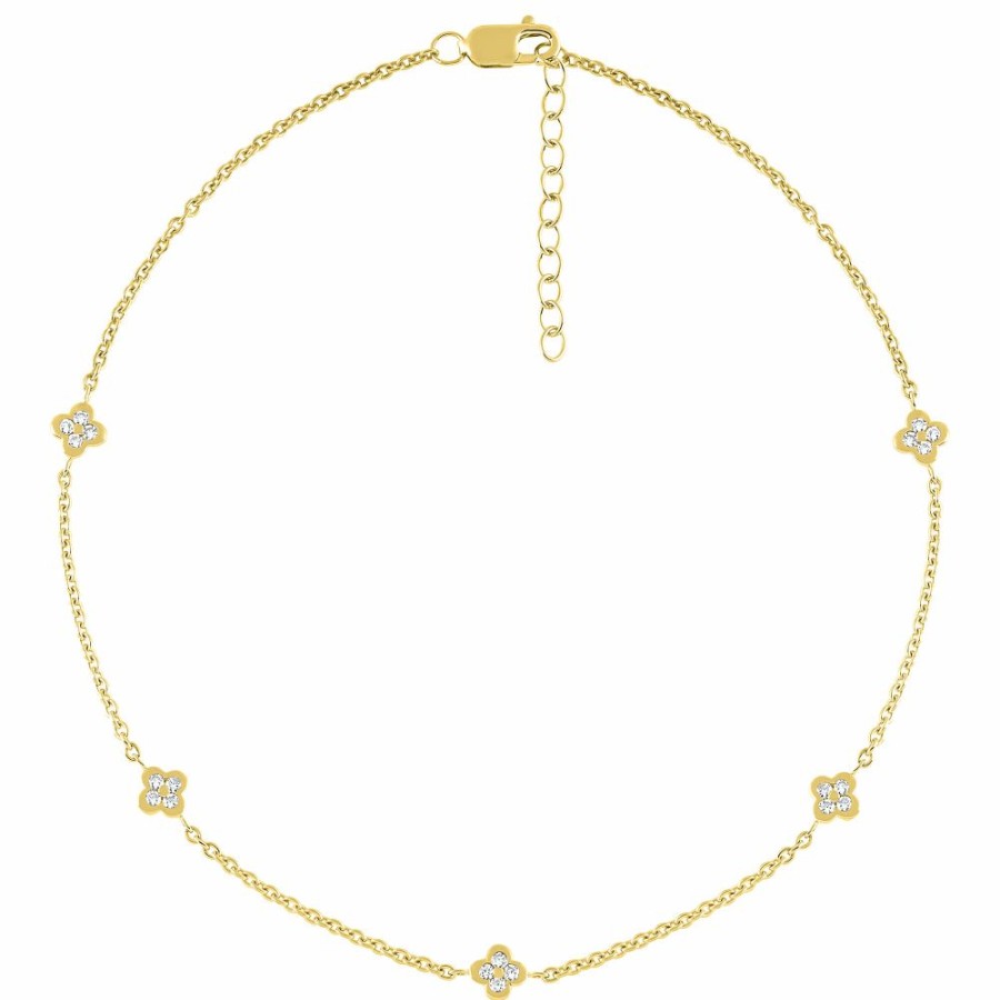 Bracelets * | Special Offers Diamond Anklet In 10K Yellow Gold (1/7 Ct. Tw.)