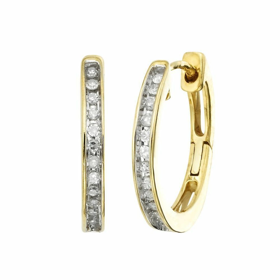 Earrings * | Clearance Sale 1/10 Ct. Tw. Diamond Hoop Earrings In 10K Yellow Gold