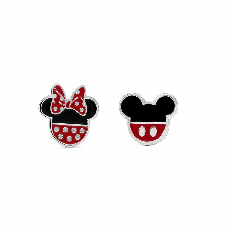 Earrings * | Super Specials Mickey & Minnie Mouse Stud Earrings In Sterling Silver