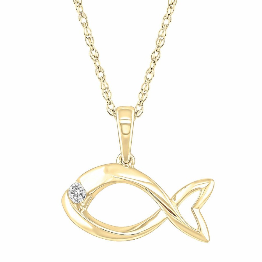 Pendants * | Clearance Diamond Accent Fish Pendant In 10K Yellow Gold