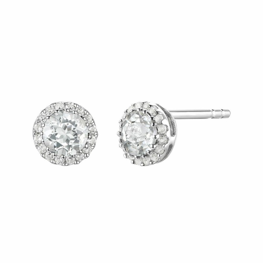 Earrings * | Special Offer Diamond & White Sapphire Stud Earrings In 14K White Gold