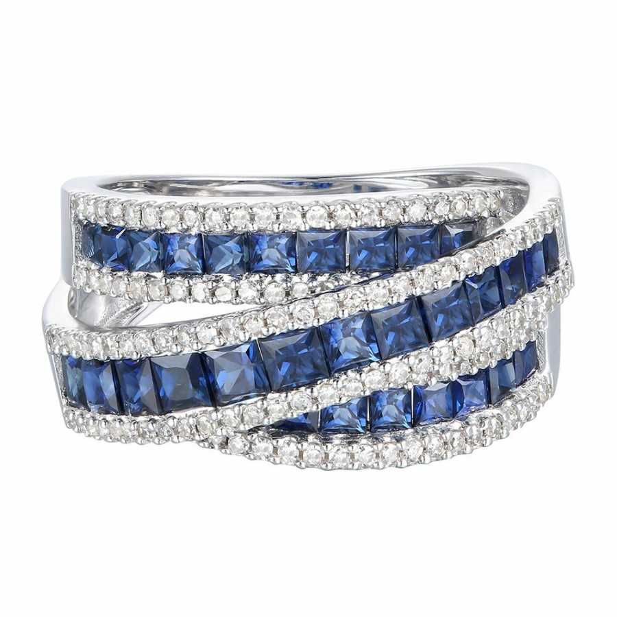 Rings * | Special Offers Blue Sapphire And Diamond Wrap Band In 10K White Gold (1/2 Ct. Tw.)