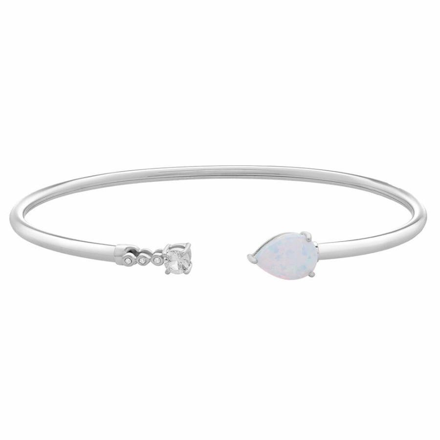 Bracelets * | Sales Online Lab Created Opal & White Sapphire Bracelet In Sterling Silver