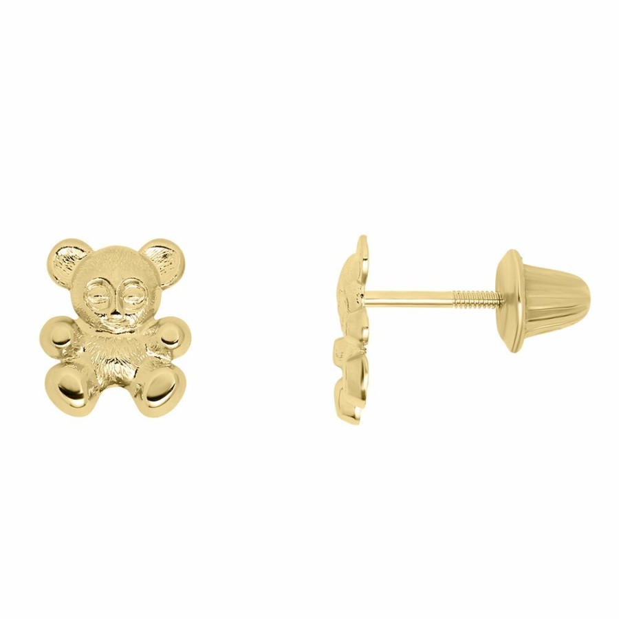 Earrings * | Limit Offer Children'S Teddy Bear Earrings In 14K Yellow Gold