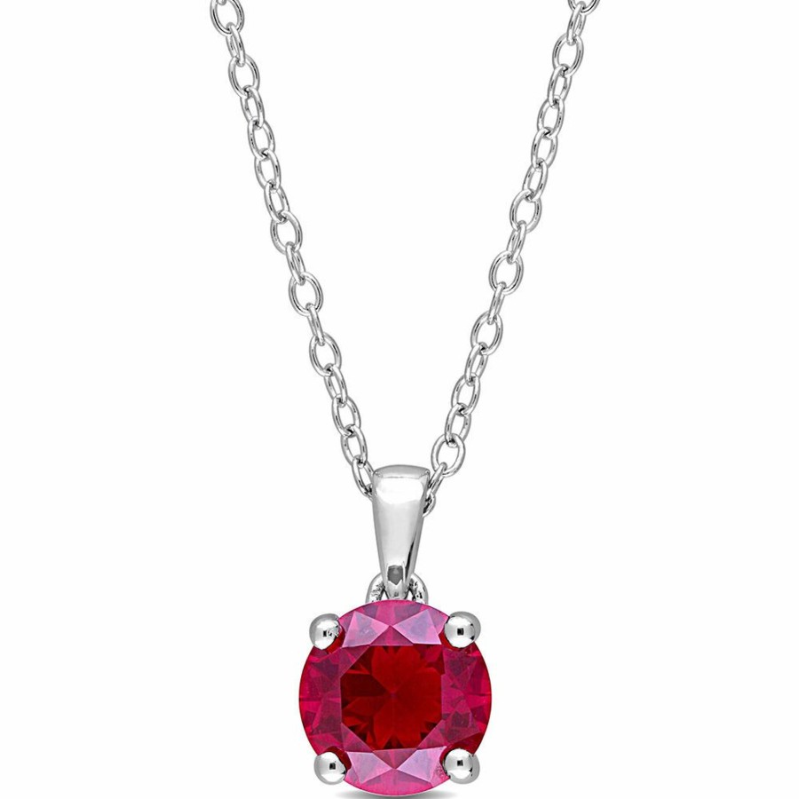 Pendants * | Prefential Price Lab Created Ruby Solitaire Pendant In Sterling Silver