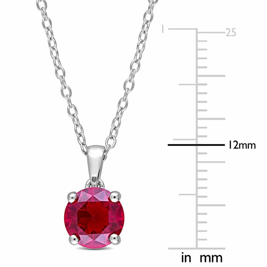 Pendants * | Prefential Price Lab Created Ruby Solitaire Pendant In Sterling Silver