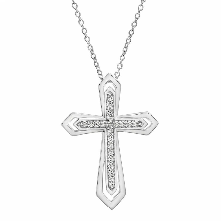 Pendants * | Super Specials Cut-Out Diamond Cross Pendant In Sterling Silver (1/10 Ct. Tw.)