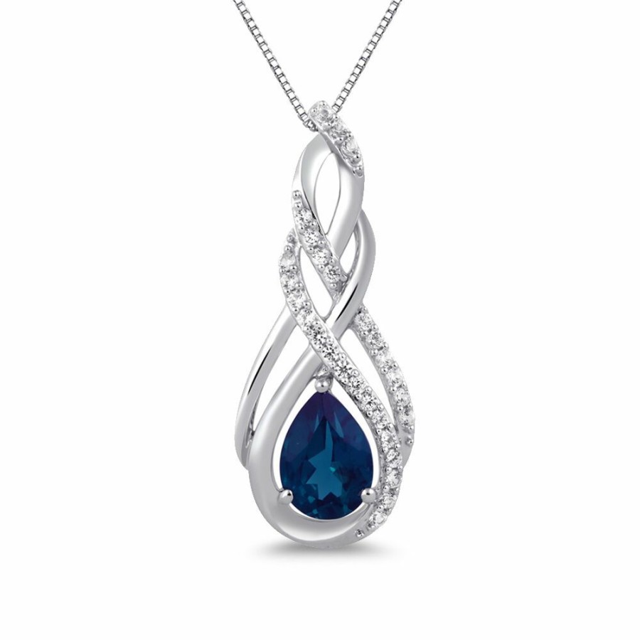 Pendants * | Prefential Price Pear-Shaped Lab Created Blue & White Sapphire Pendant In Sterling Silver