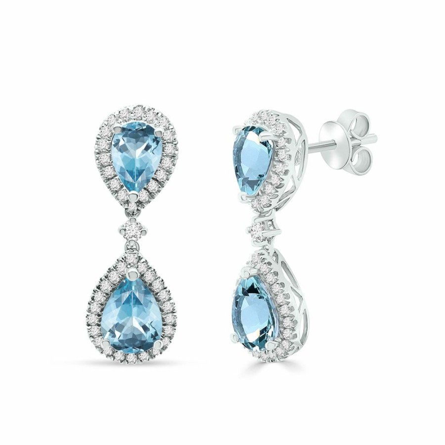 Earrings * | Half Off Aquamarine And Diamond Earrings In 14K White Gold (1/5 Ct. Tw.)