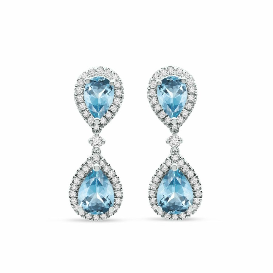 Earrings * | Half Off Aquamarine And Diamond Earrings In 14K White Gold (1/5 Ct. Tw.)