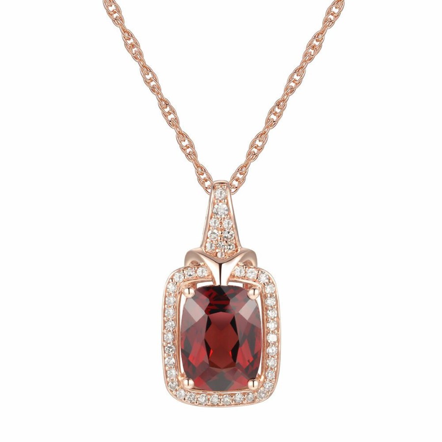 Pendants * | Super Specials Garnet & 1/7 Ct. Tw. Diamond Pendant In 10K Rose Gold