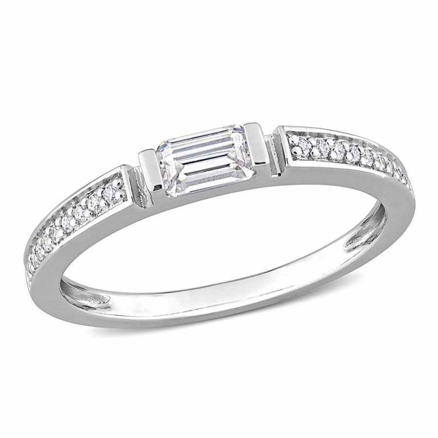 Rings * | Sales Online Baguette Moissanite Stacking Ring In Sterling Silver (3/8 Ct. Tw.)