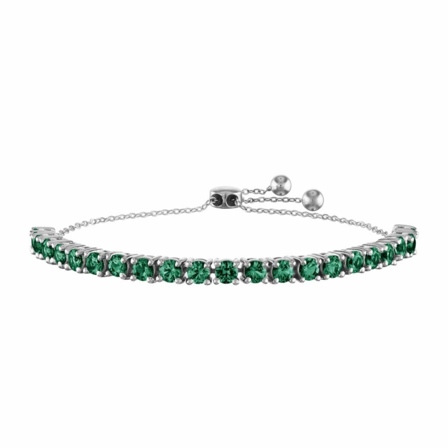 Bracelets * | Special Offers Emerald Bolo Bracelet In Sterling Silver